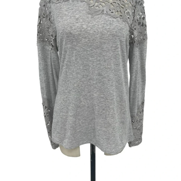 Sundance Lovelier Days Long Sleeve Crochet Tee Heather‎ Gray Size Medium - Picture 3 of 8